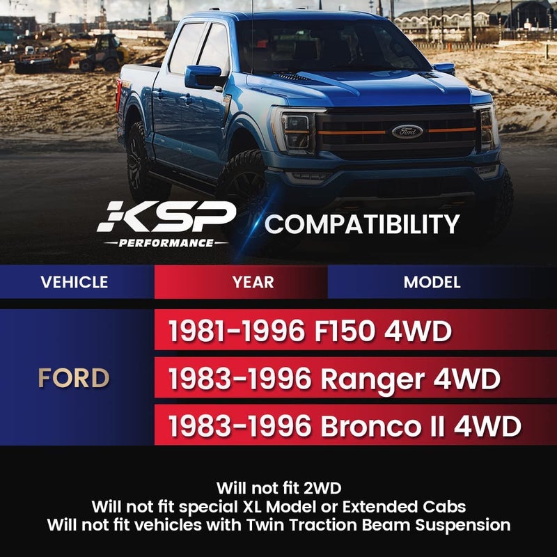 KSP PERFORMANCE KSP 2"" Leveling Lift Kits Compatible with Ford  Front Strut Spring Spacers with 5/8"" Stud Extenders Work on 1981-1996 F150/1983-1996 Ranger/1983-1996 Bronco II (4WD only) - Image 2